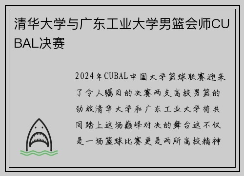 清华大学与广东工业大学男篮会师CUBAL决赛